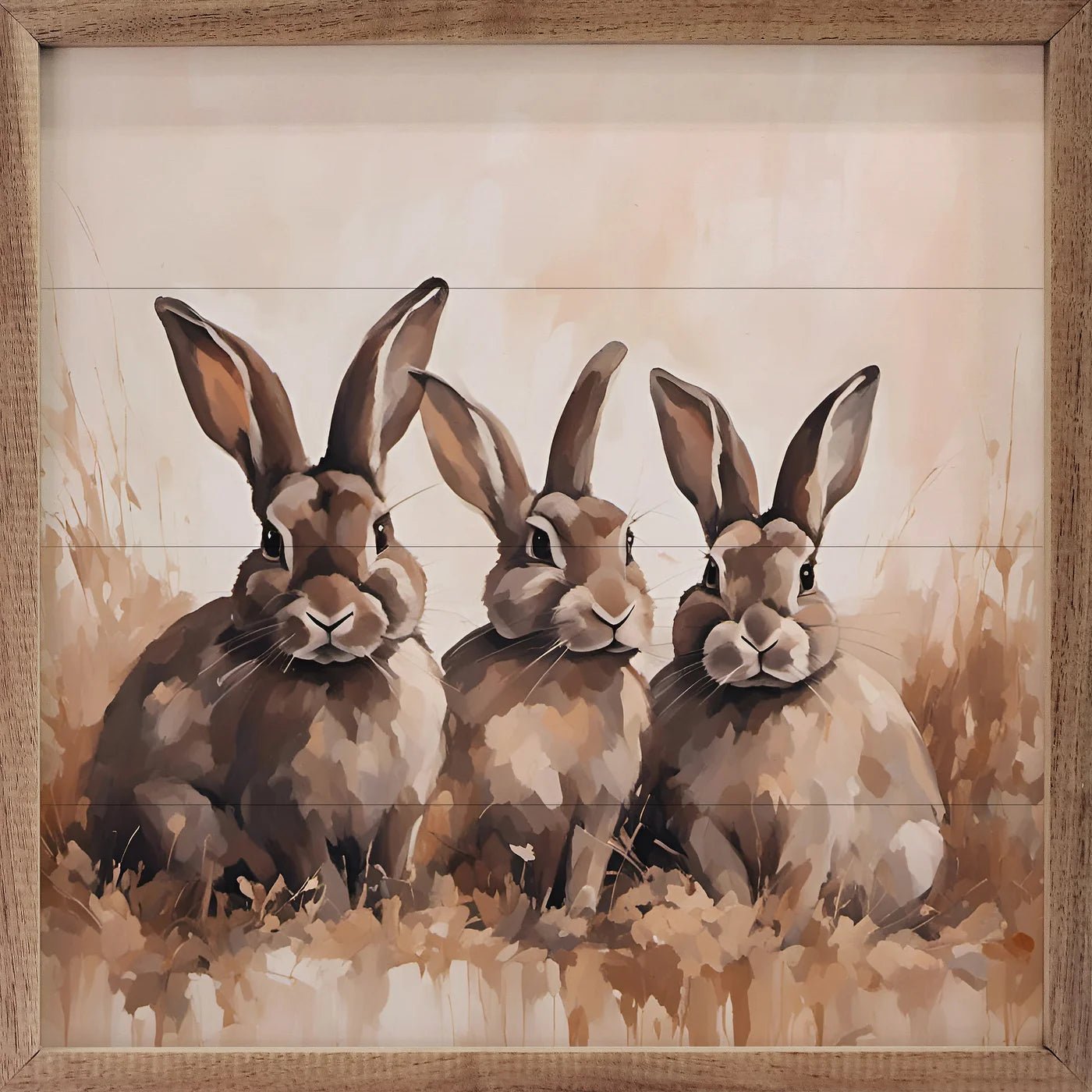 Brown Three Rabbits Wood Framed Print - Rustic Home Wall Decor for Living Room, Bedroom & Nursery | Perfect Gift for Animal Lovers