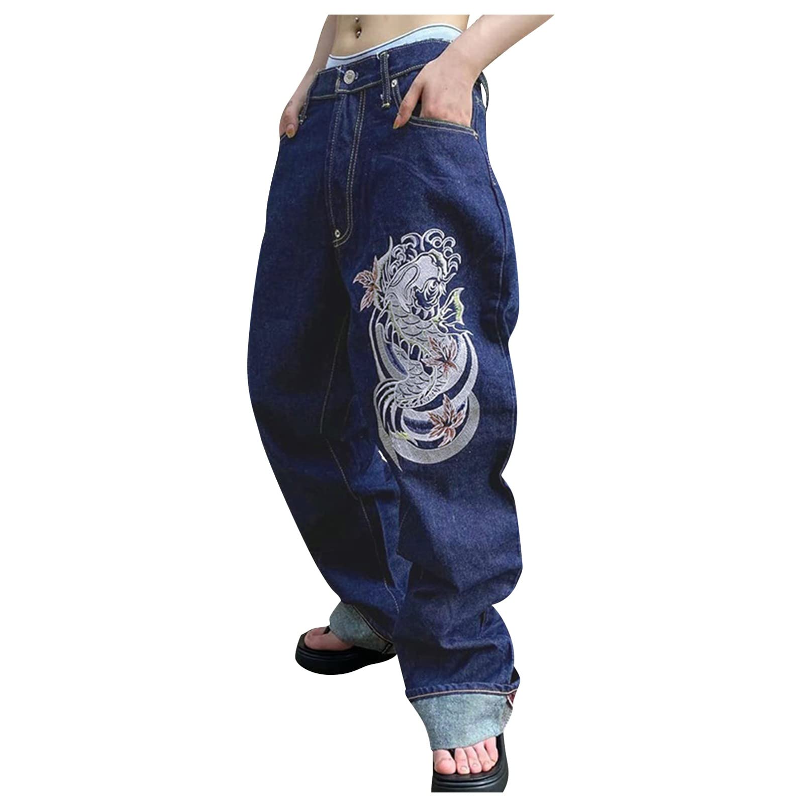 Zydvens Women's Y2K Baggy Jeans - Wide Leg Straight Denim Pants, High Waist Casual Cargo Trousers for Streetwear | Perfect for Daily Wear, Parties & Fashion Outfits