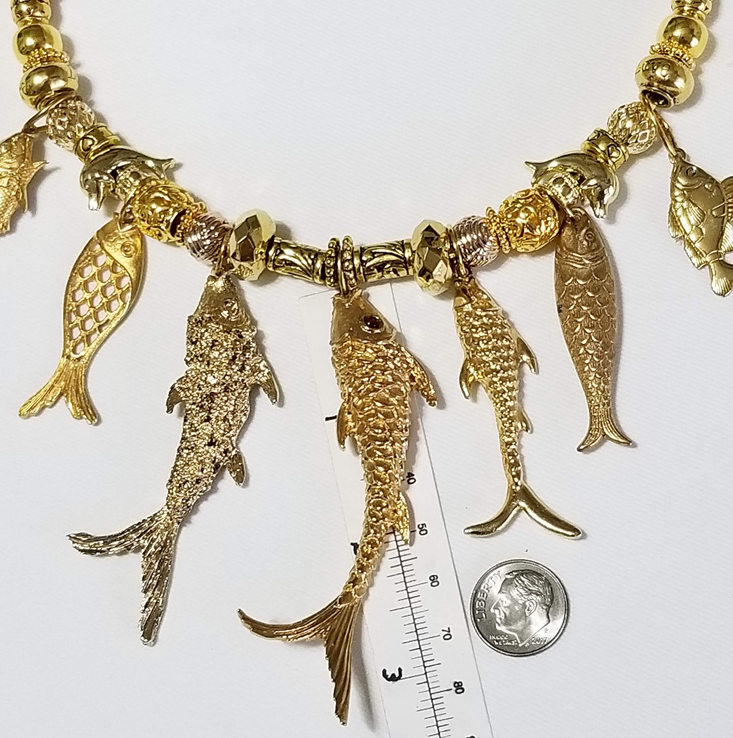Vintage Gold Fish Necklace & Earrings Set - Unique Handmade Jewelry by Claire Kern Creations - Perfect for Boho Fashion, Beach Parties & Gift Giving