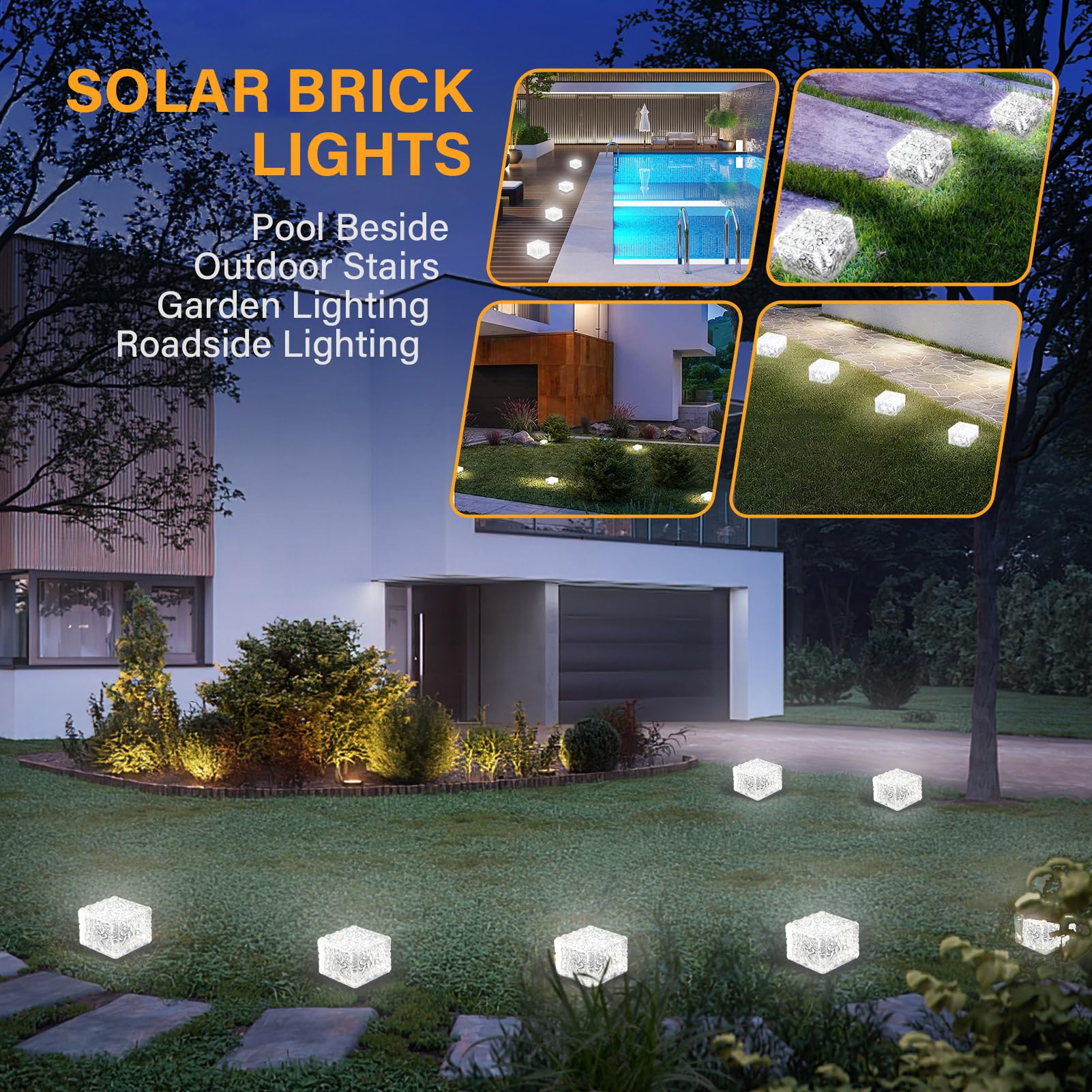 6 Pack Solar Brick Lights Outdoor Waterproof - Solar Powered Garden Lights for Patio, Yard, Walkway, Pathway - Weatherproof Landscape Lighting for Home Decor & Outdoor Ambience (Perfect for Evening Gatherings & Garden Illumination) XBZ-444