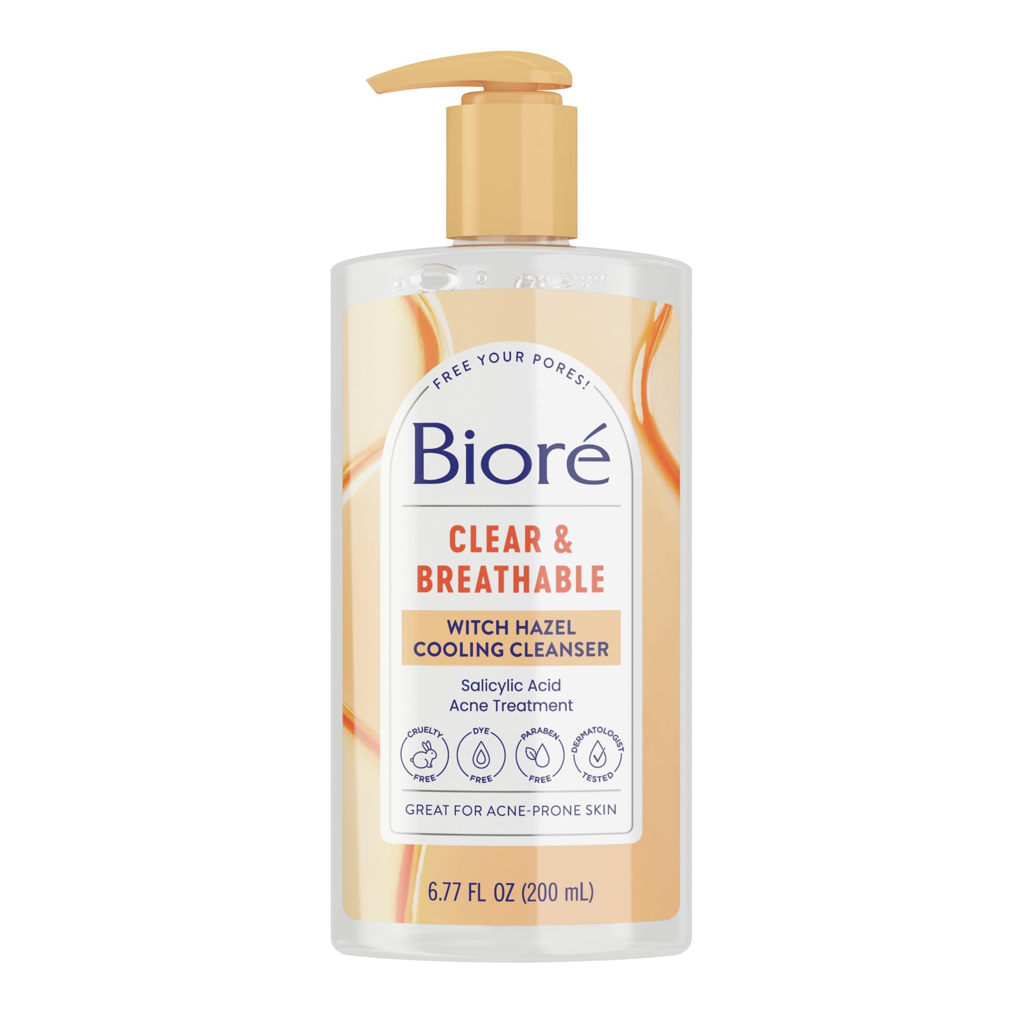 Biore Clear & Breathable Cooling Cleanser with Witch Hazel - Acne Treatment & Face Scrub for Oily Skin - Salicylic Acid Facial Cleanser 6.77 Oz - Deep Pore Cleansing for Daily Skincare Routine