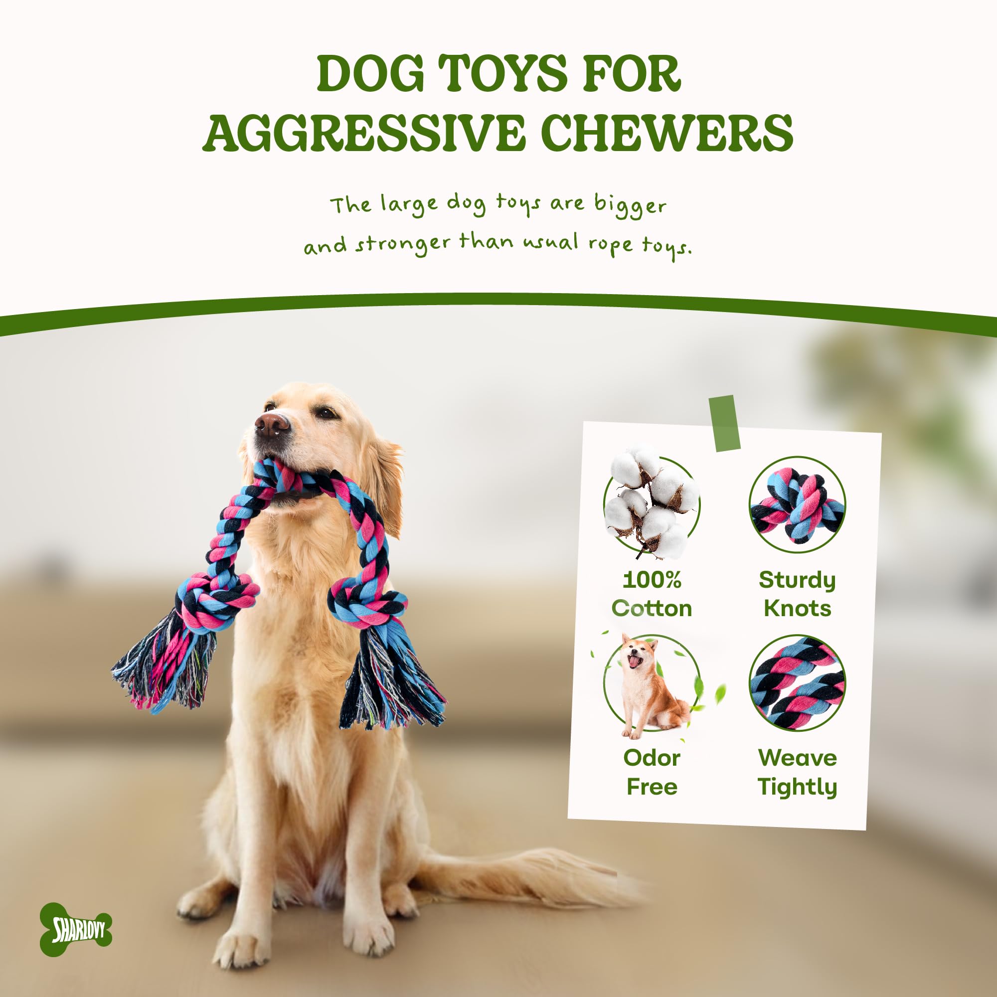 Durable Heavy Duty Dog Rope Chew Toy for Large & Aggressive Chewers - Indestructible Cotton Tug of War Rope for Medium to Large Breed Dogs - Perfect for Teeth Cleaning, Playtime & Interactive Training