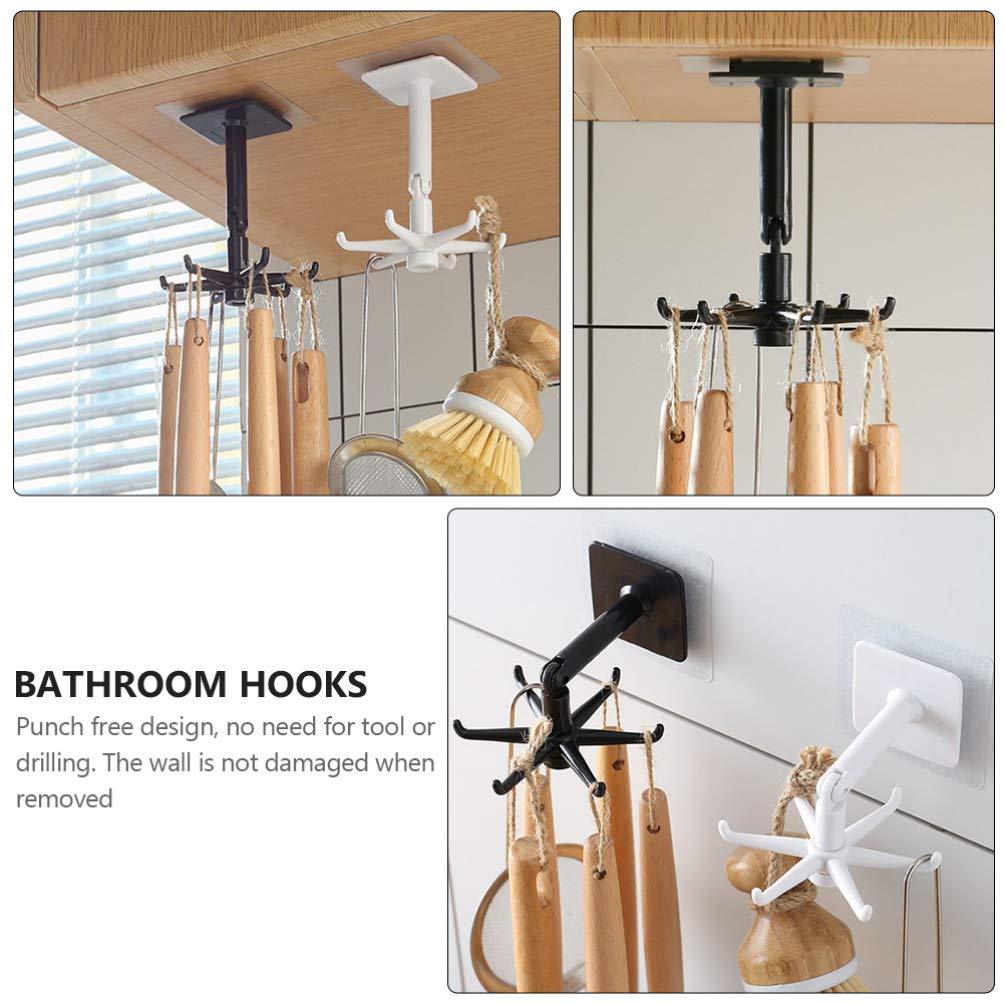 Rotatable Wall Hooks 4-Pack - Plastic Bathroom & Kitchen Storage Hooks for Keys, Bags, Towels - Space Saving Shower Hooks for Home Organization (Perfect for Bathrooms, Showers, Bedrooms & Entryways)