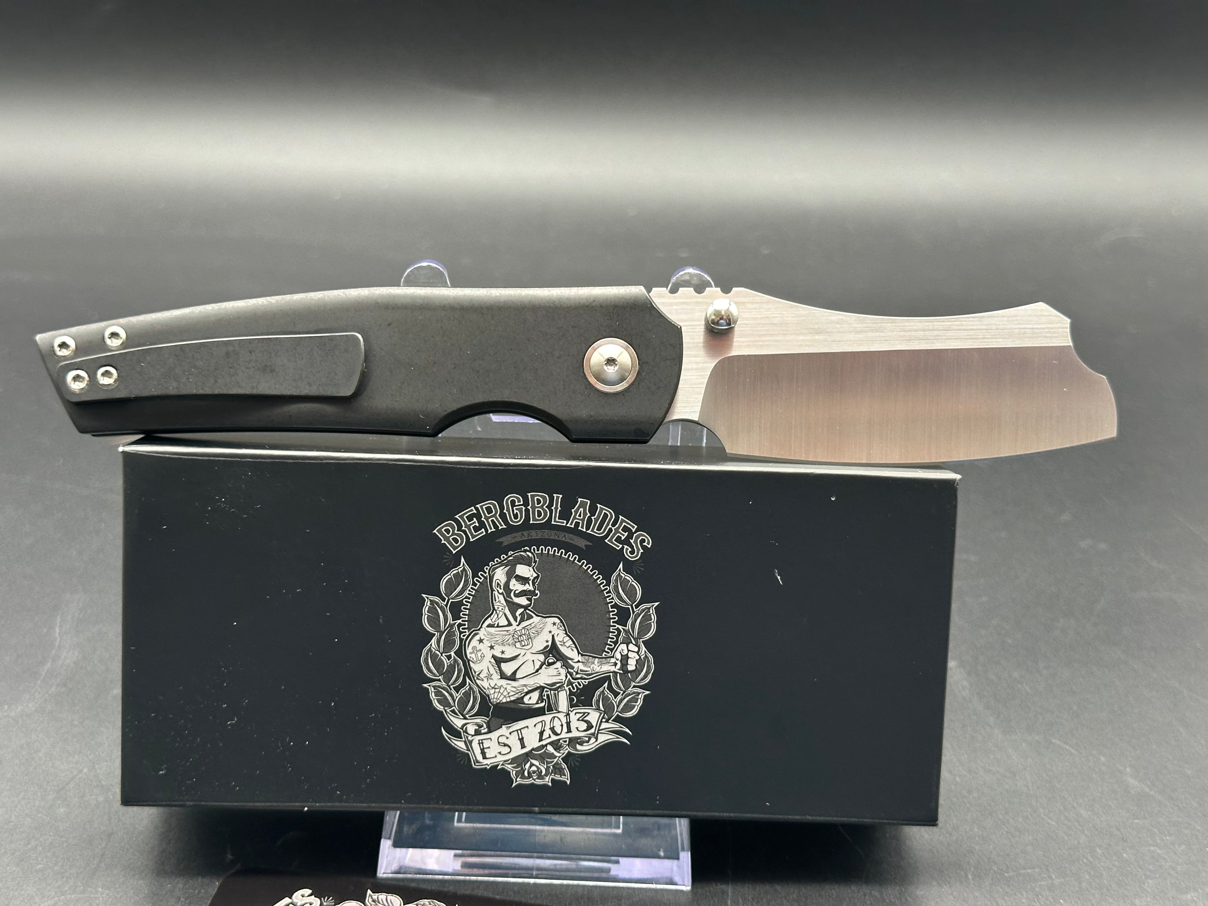 Berg Blades Barber Button Lock Folding Knife - Black/Satin Finish - EDC Pocket Knife for Outdoor, Camping & Everyday Carry