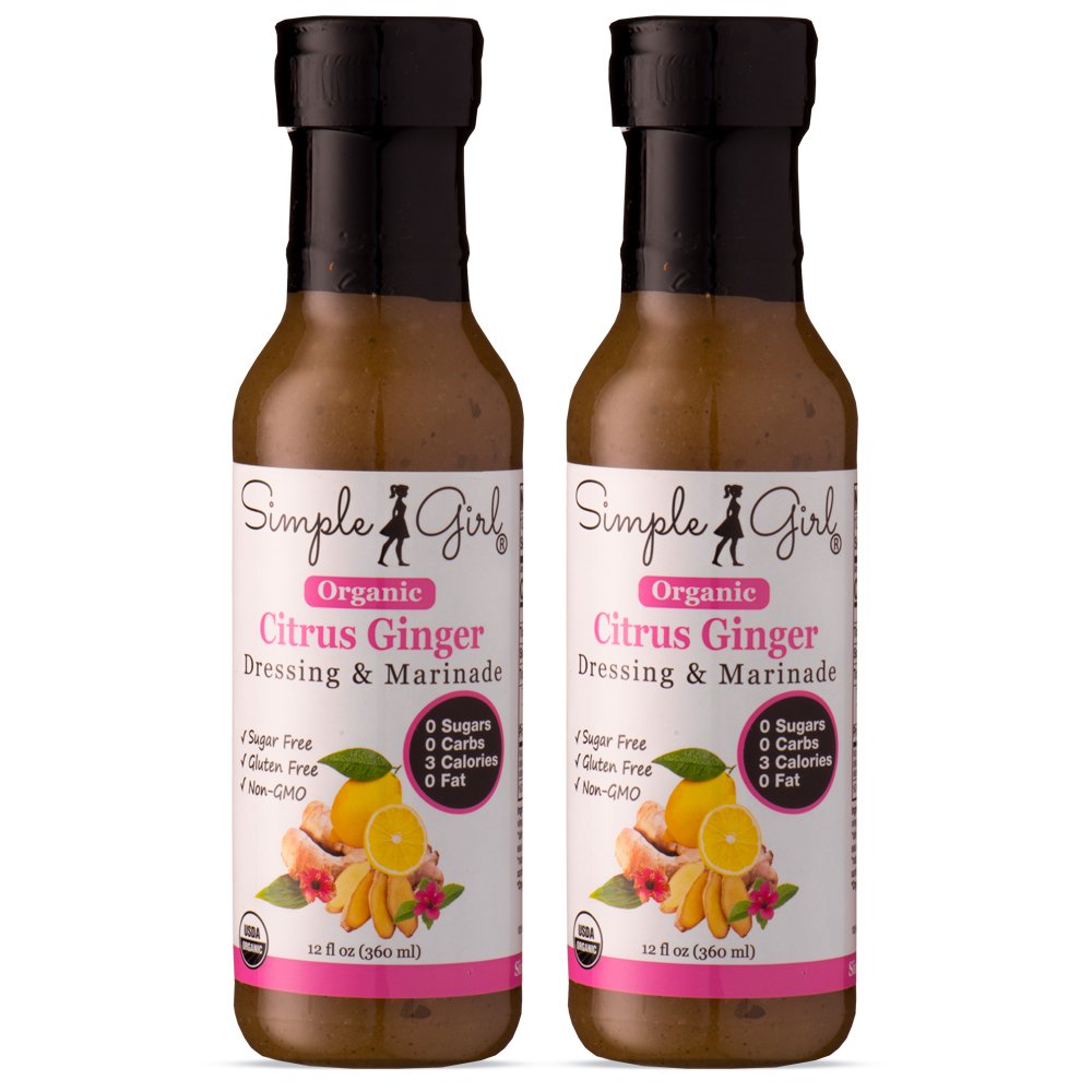 Sugar Free Citrus Ginger Salad Dressing & Marinade - No Carb, Fat Free, Gluten Free Healthy Dressing for Weight Loss & Keto Diet - 12oz Bottle (2 Pack) - Perfect for Salads, Grilled Chicken & Asian Cuisine
