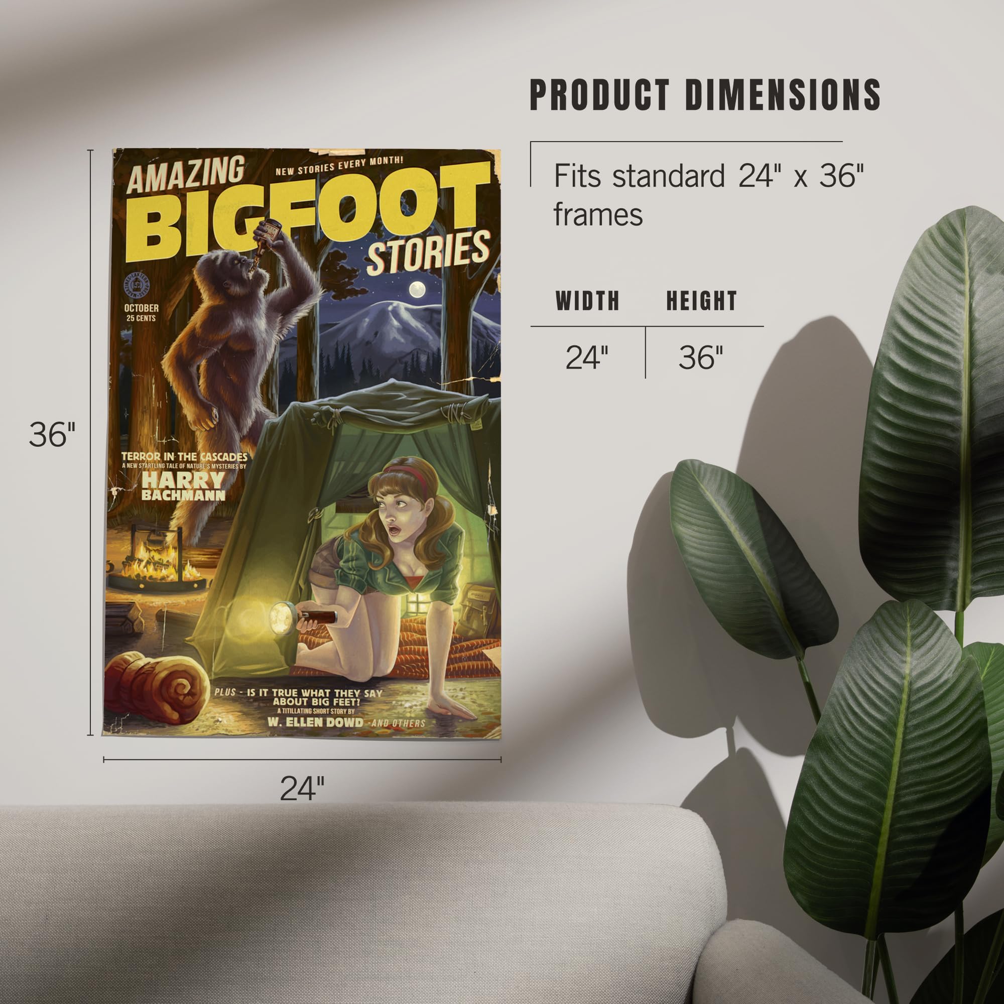 Lantern Press 24x36 Inch Giclee Art Print - Bigfoot Stories Wall Decor - Perfect for Living Room, Bedroom or Office Decoration