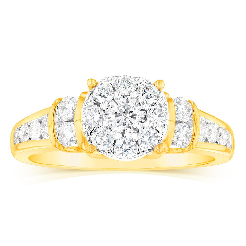 14ct Yellow Gold 1 Carat Brilliant Cut Diamond Halo Solitaire Engagement Ring for Women - Perfect for Proposals, Anniversaries & Special Occasions