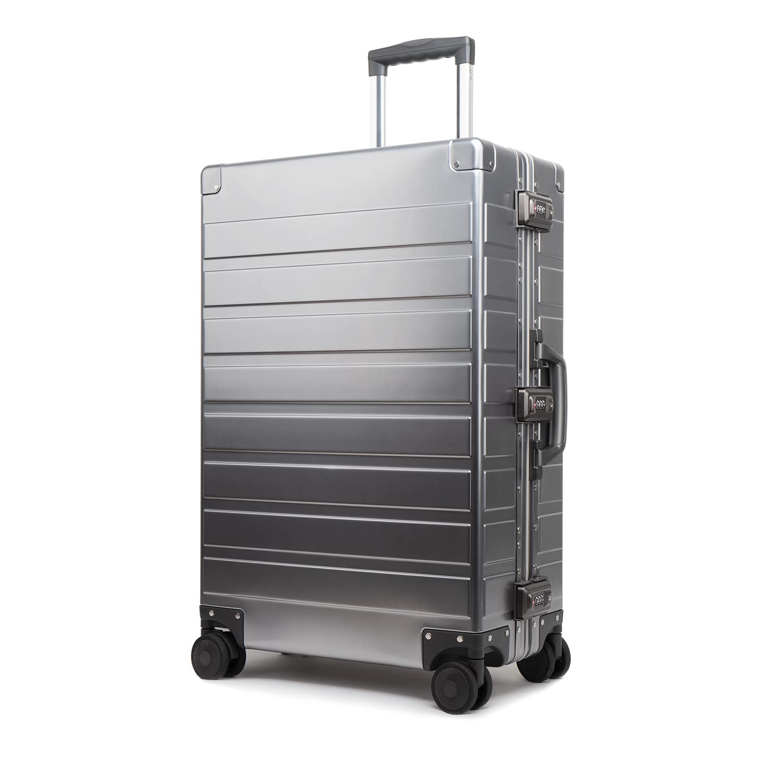 TRAVELKING 24 Inch All Aluminum Luggage - TSA Approved Lock, Metal Hard Shell Spinner Suitcase with Zipperless Design (Cool Metallic) - Perfect for Business Travel & Luxury Vacations