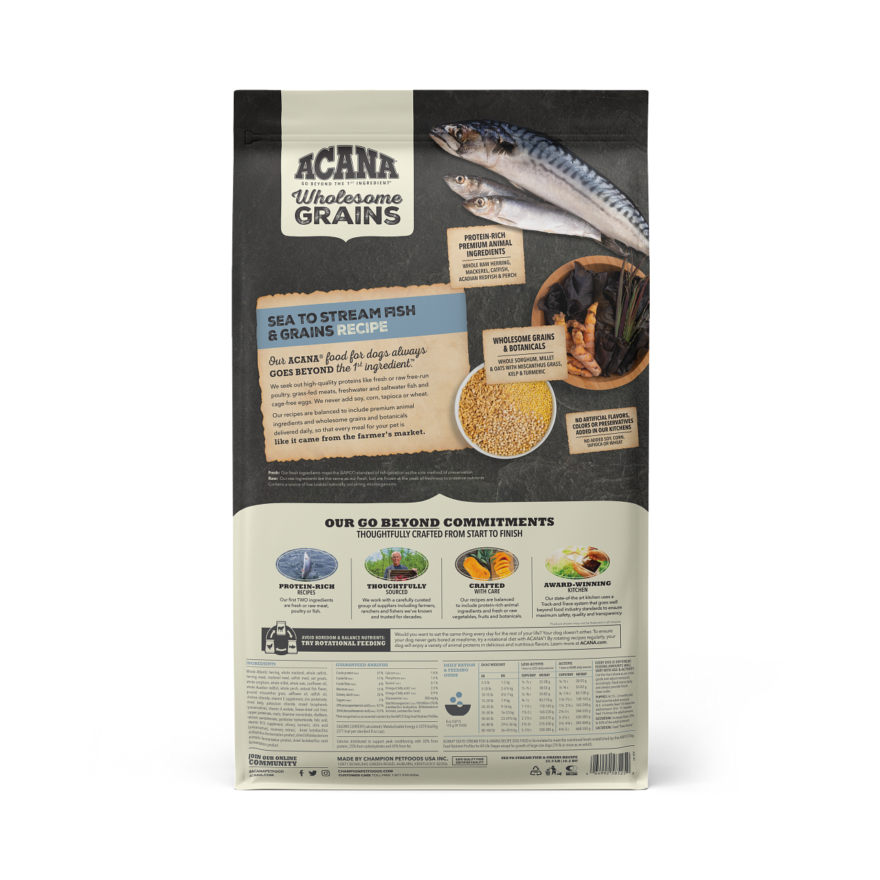 Premium Acana Dog Food with 60% Wholesome Grains - Sea to Stream Fish Recipe - High Protein Dry Kibble for Adult Dogs - Perfect for Active Pets & Outdoor Adventures