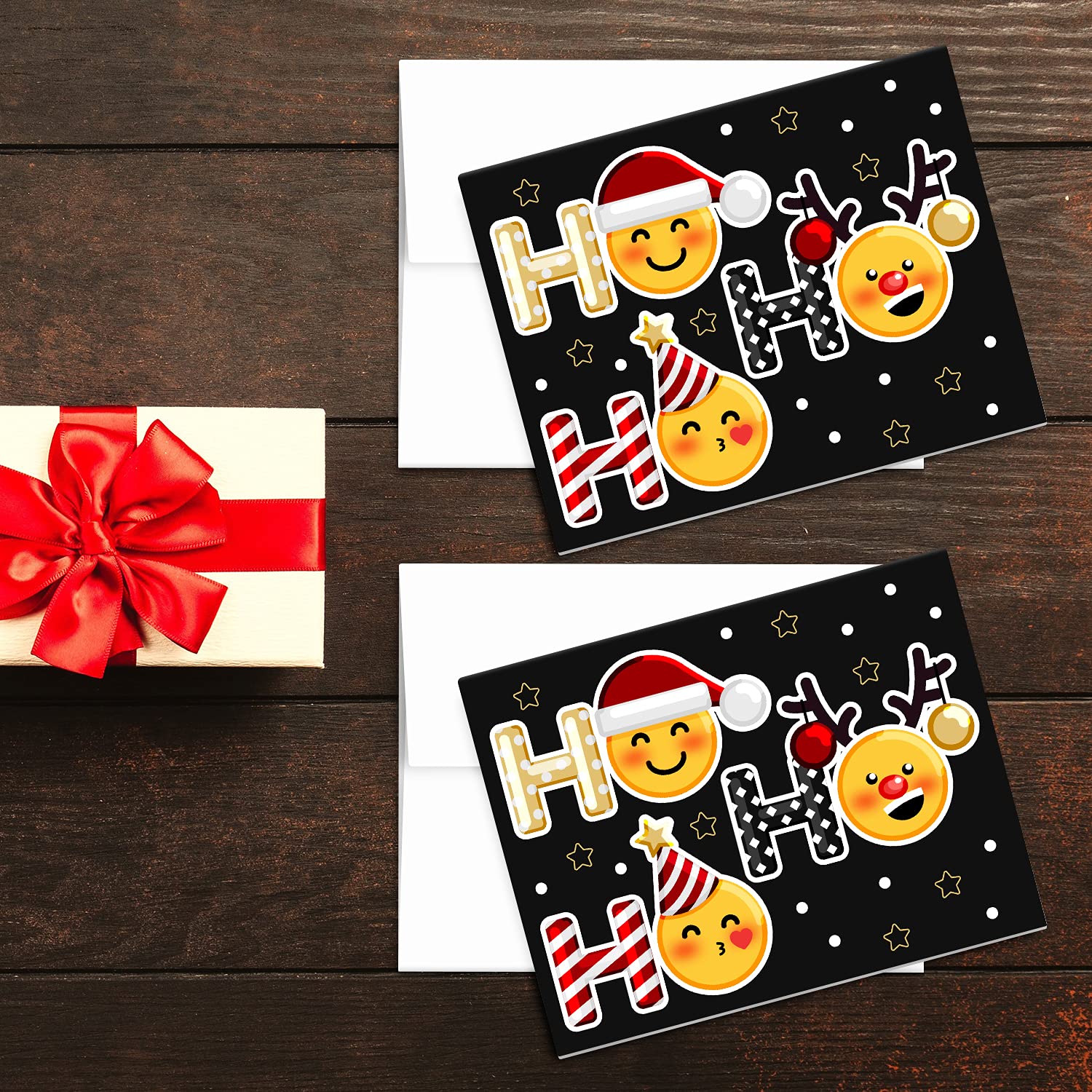 Funny Emoji Christmas Cards & Envelopes Set - 25 Cute Holiday Greeting Cards (4.25