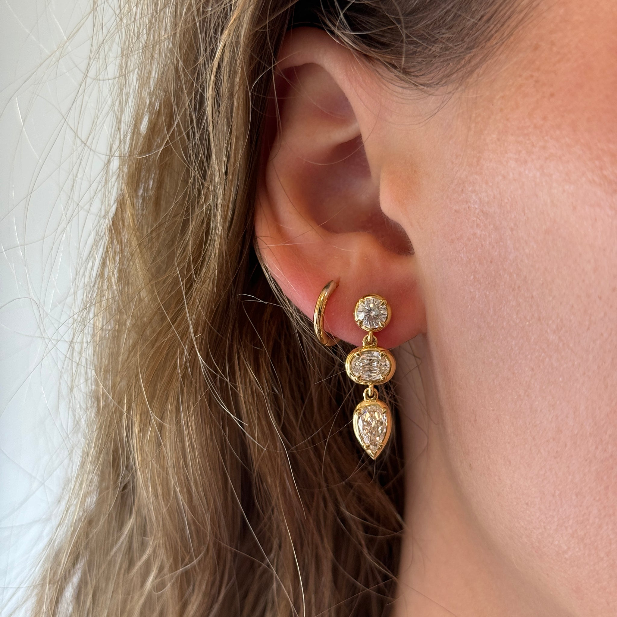 2.25ctw L’Amour Crisscut Diamond Triple Drop 18K Gold Earrings for Women - Elegant Dangle Earrings for Wedding, Party & Special Occasions