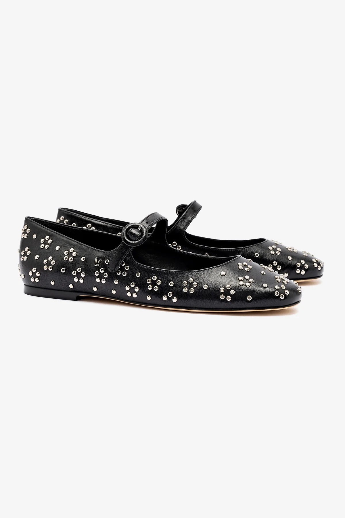 Blair Black Leather Ballet Flats with Metallic Studs - Women's Comfortable Slip-On Shoes for Work, Office & Casual Wear