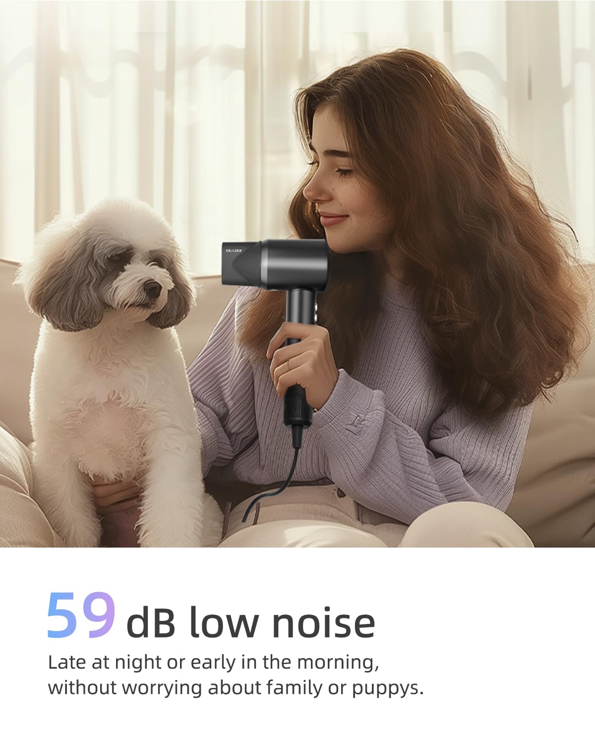 PLUZZ Professional Ionic Hair Dryer with Diffuser - 400M Negative Ions for Frizz-Free Curls, 120,000 RPM Brushless Motor for Fast Drying, Lightweight & Quiet Blow Dryer for Travel - Perfect for Home, Salon & On-the-Go Styling (Women & Men)