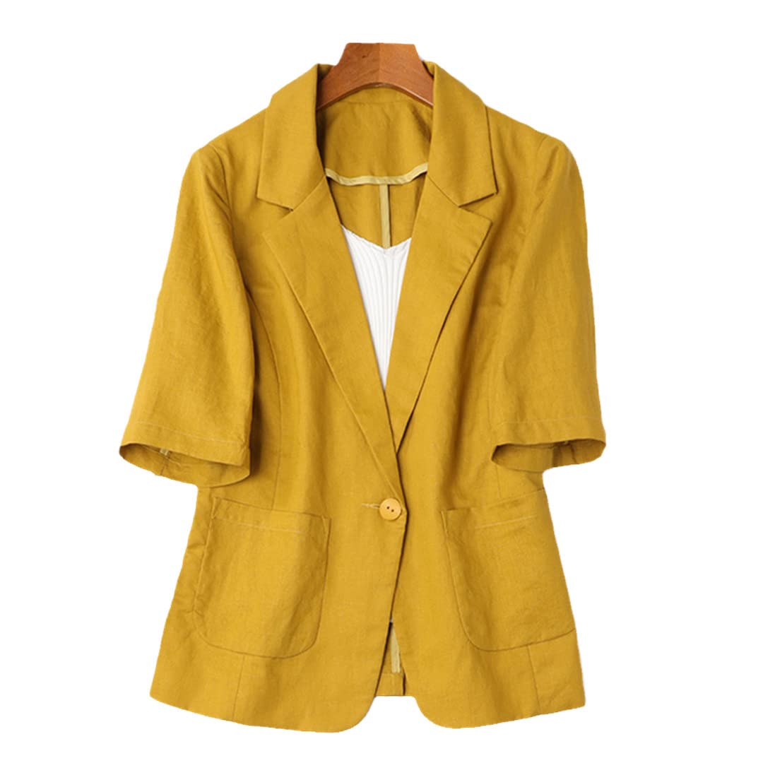 Women's Spring & Summer Short Sleeve Suit Jacket - Breathable Cotton Linen Blend Blazer for Work, Office & Casual Outfits