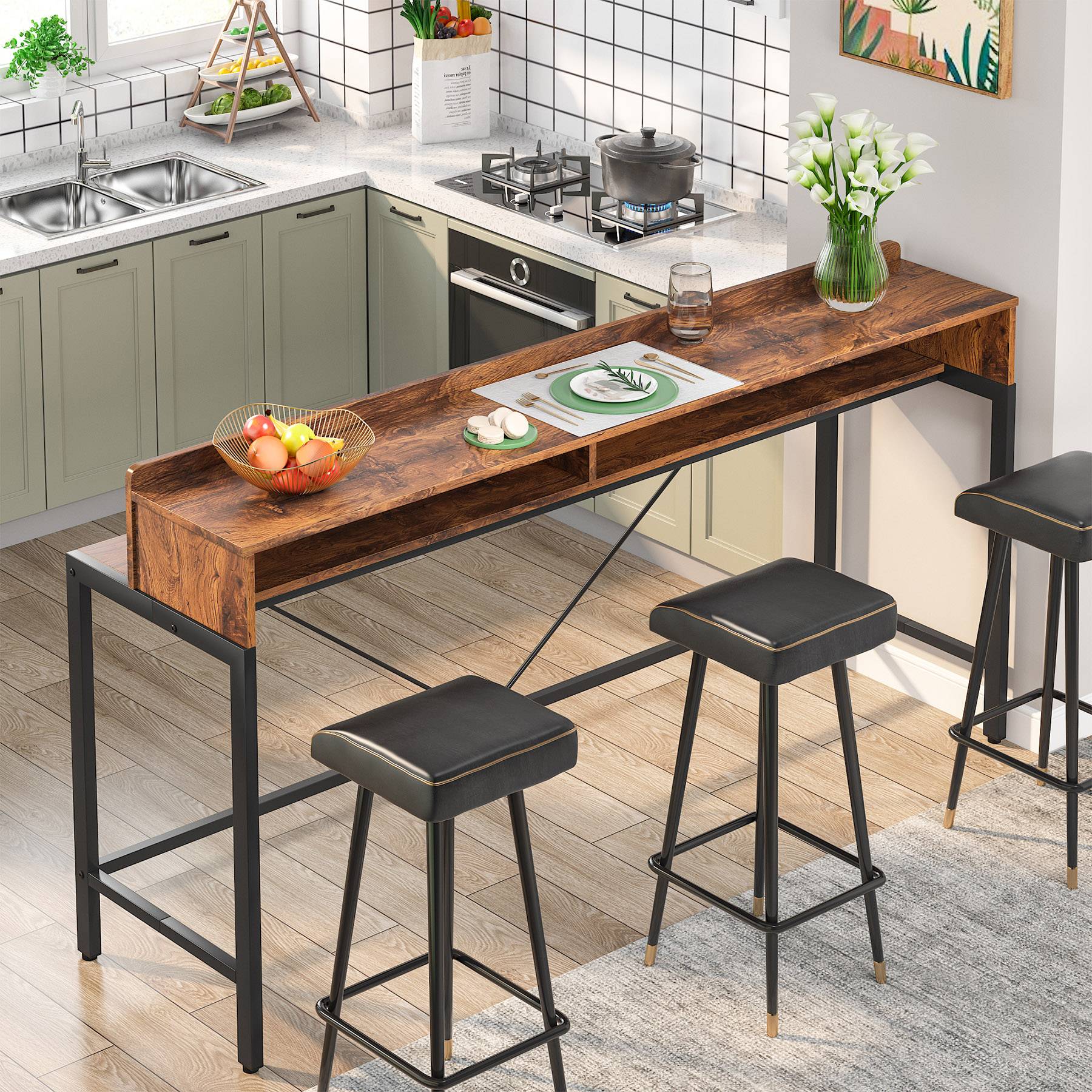 2 Tier Console Table with Open Shelves - 70.9