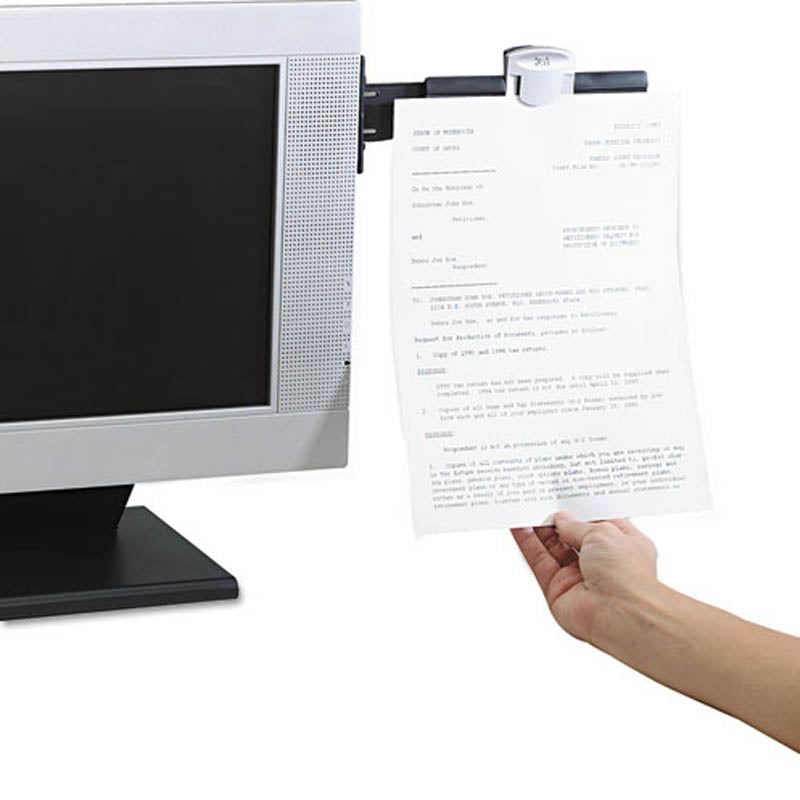 Adjustable Swing Arm Document Holder with Adhesive Monitor Mount - 30 Sheet Capacity, Black - Perfect for Office Work, Reading & Multitasking