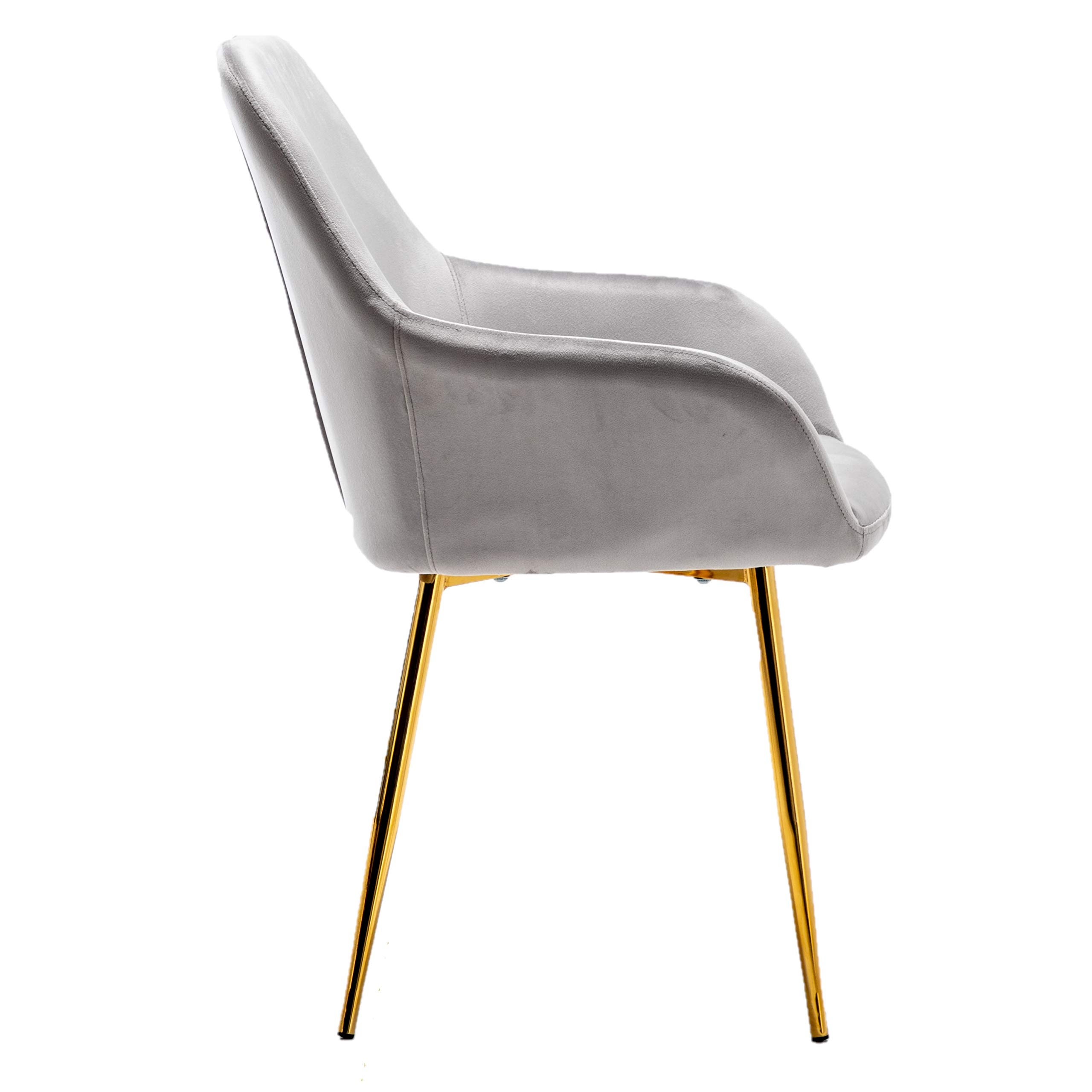 BTEXPERT Modern Golden Leg Dark Mid-Back Accent Chairs - Set of 2 Gray Velvet Upholstered Armchairs with Gold Plated Legs for Living Room, Dining Room & Lounge Areas - Perfect for Home Decor, Relaxation and Entertaining Guests