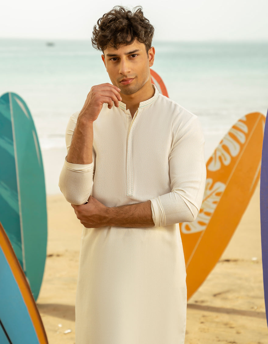 Stylish Blended White Shalwar Kameez by J. Junaid Jamshed - Premium Pakistani Traditional Outfit for Men - Perfect for Eid, Weddings & Special Occasions