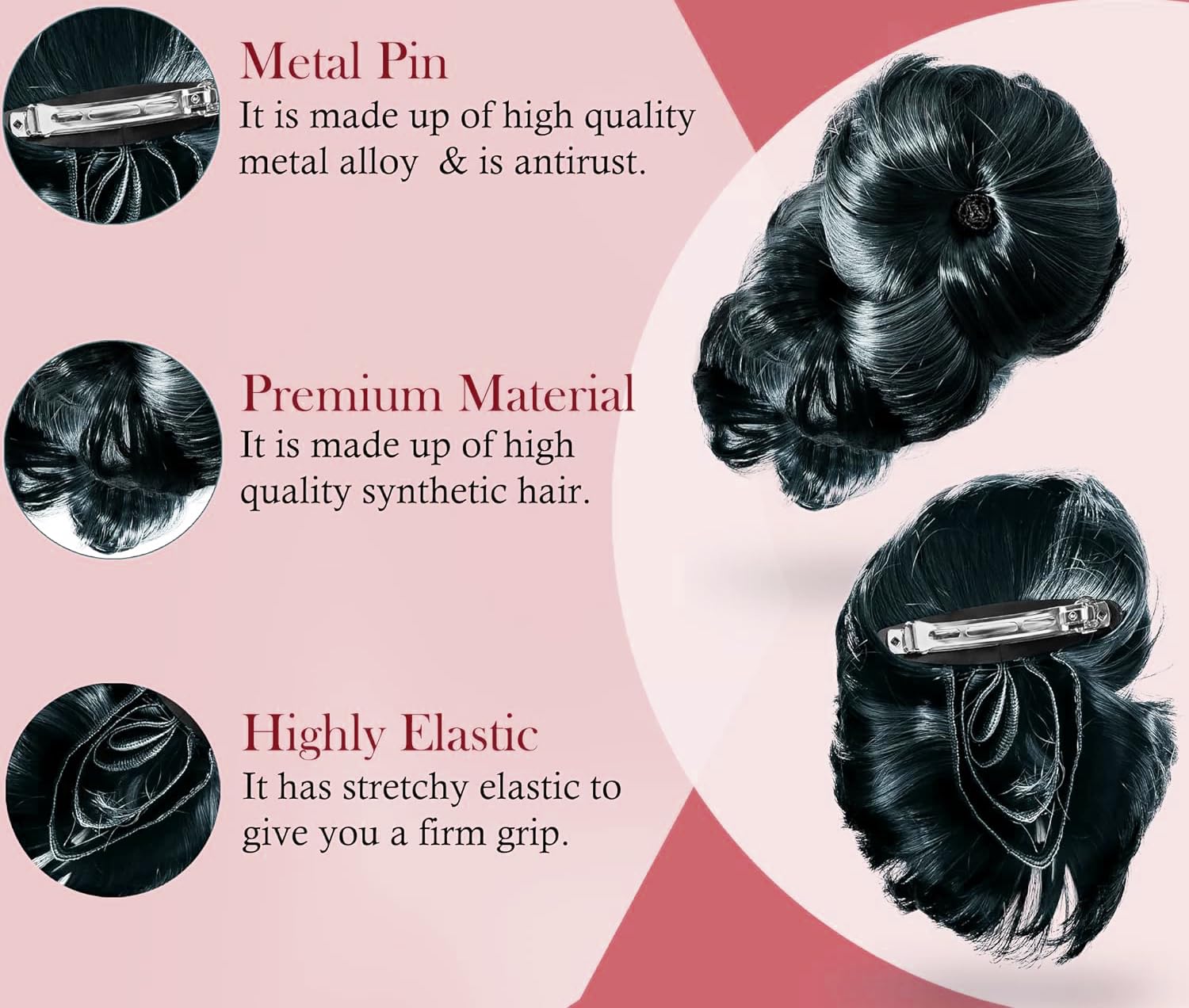 Black Juda Hair Bun for Women - Half Updo Party Hair Accessories with Hair Pin & Extensions | Perfect for Weddings, Prom, Cosplay & Special Occasions