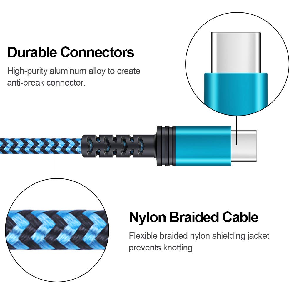 5-Pack 6FT USB C to USB A Fast Charging Cable - Braided Durable Cord for Samsung Galaxy S25/S24/S23 Ultra/S22/S21/Z Fold6/Flip6, iPhone 16/15 Pro Max, Android Auto - Perfect for Car, Home & Office Charging