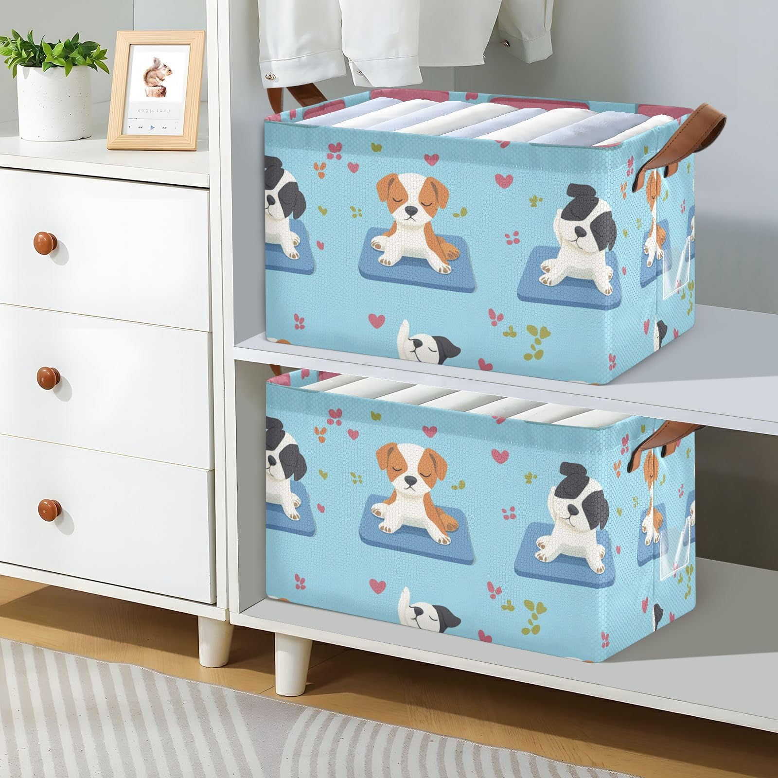 Large Blue Storage Baskets for Dogs - 2 Pack Foldable Cube Bins with Handles for Makeup, Books & Shelves | Perfect for Living Room, Bedroom & Office Organization