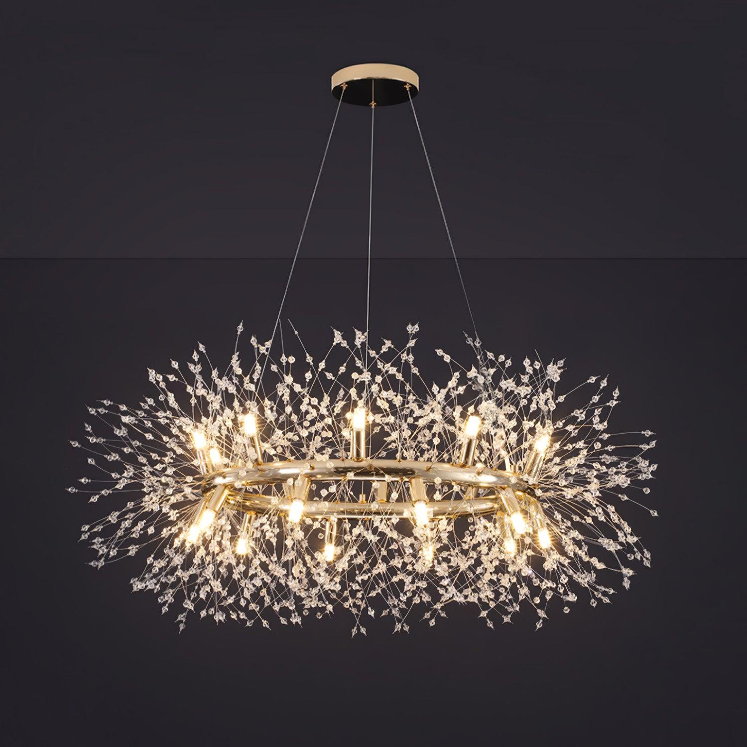 Dandelion Round Chandelier - Modern Crystal Ceiling Light Fixture for Dining Room, Living Room, Bedroom - Elegant Home Decor Lighting for Wedding, Restaurant, Hotel