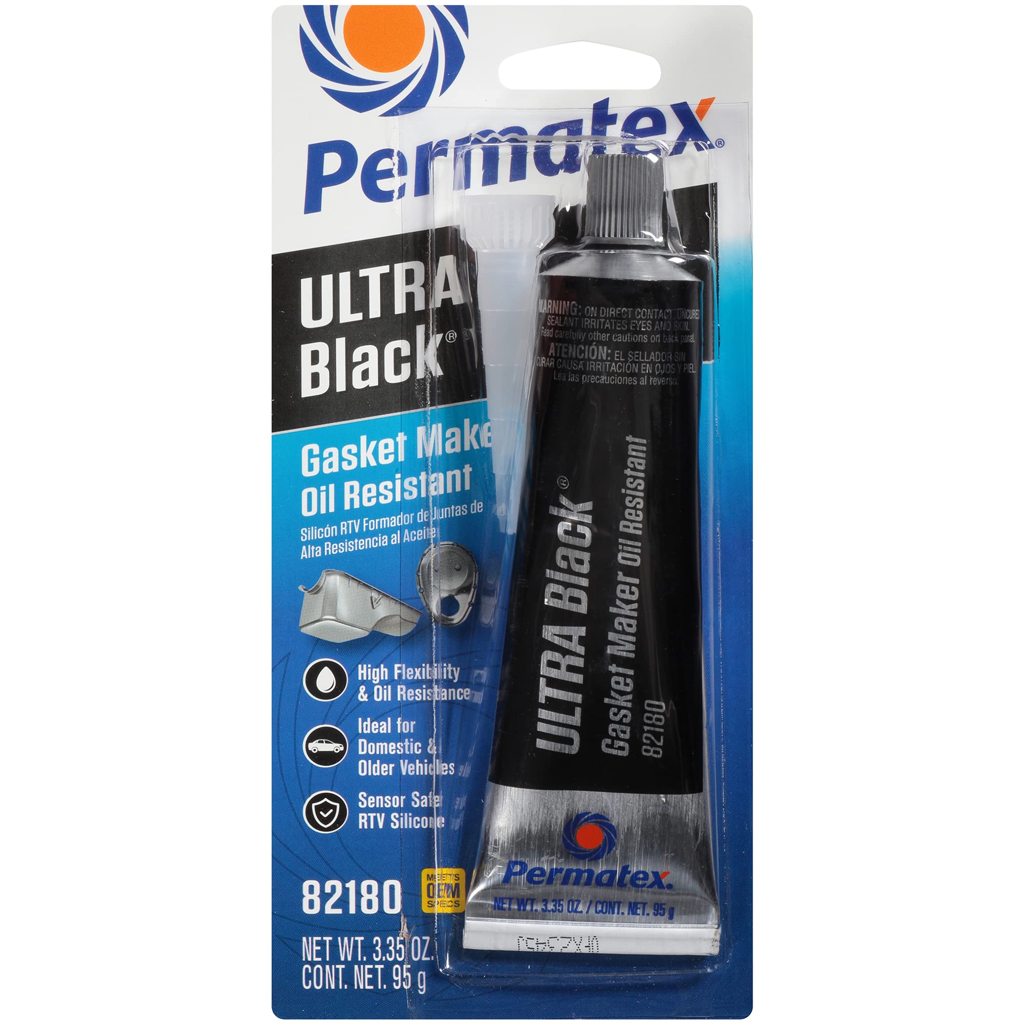 Permatex 82180 Ultra Black High-Temperature RTV Silicone Gasket Maker - Maximum Oil Resistance - 3.35 oz Tube - Perfect for Automotive Engine Gaskets, Transmission Seals & Marine Applications