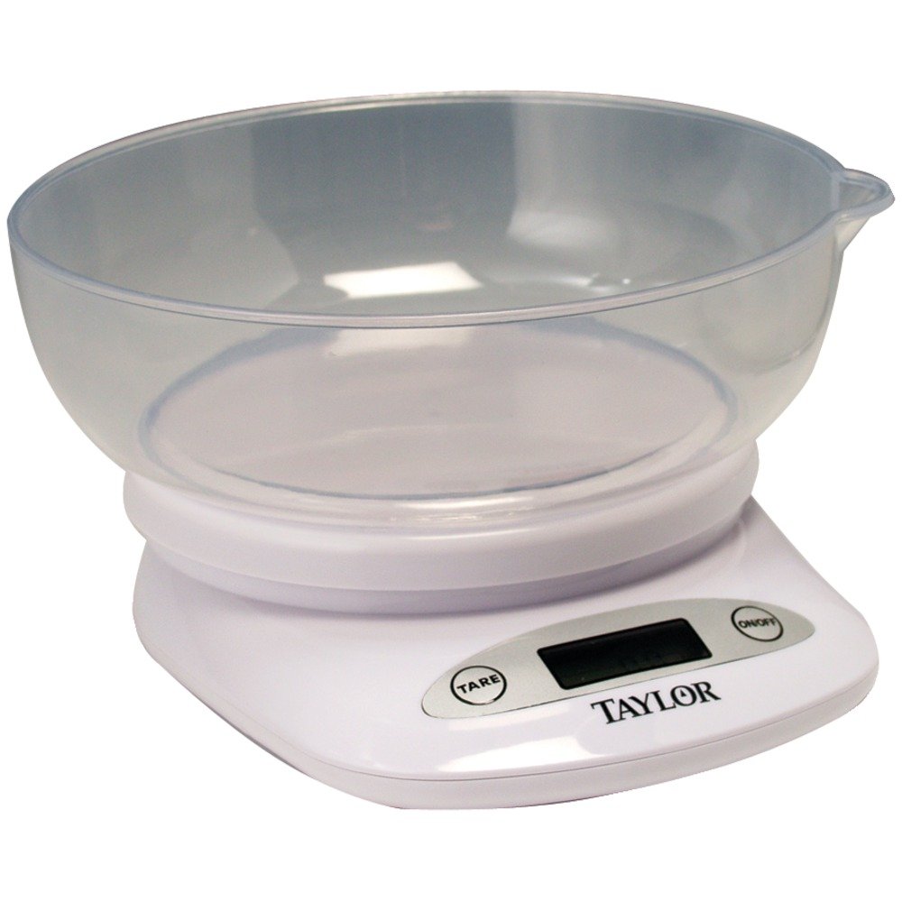 Taylor 380444 4.4-Lb Digital Kitchen Scale with Bowl - Precise Food Measuring for Baking, Cooking & Portion Control | Stainless Steel Platform & Removable Bowl