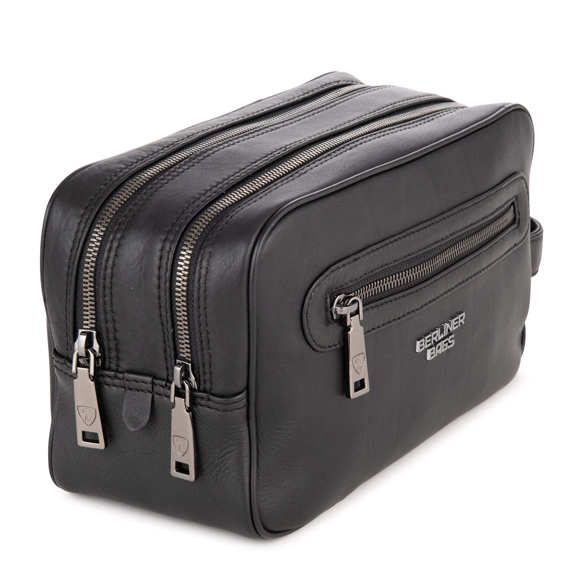 Premium Leather Toiletry Bag for Travel - BERLINER BAGS Max 2 Large Cosmetic Case for Men & Women (Black) | Perfect for Vacation, Gym & Business Trips