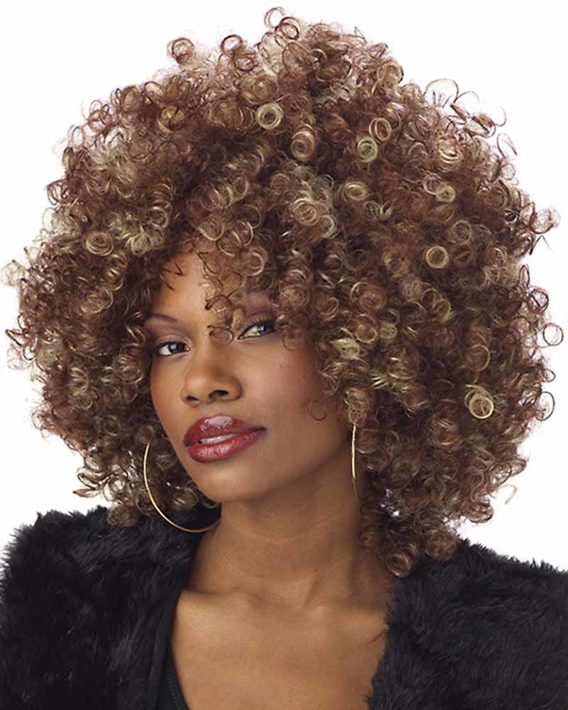 70s Retro Brown Curly Wig for Women - Vintage Foxy Costume Wig for Halloween, Cosplay, and Themed Parties