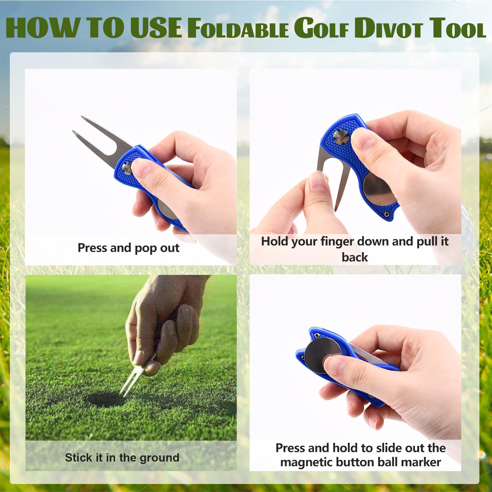 Foldable Golf Divot Repair Tool with Magnetic Ball Marker - Portable Golf Accessories for Course Repair & Practice - Perfect for Golfers, Tournaments & Training Sessions