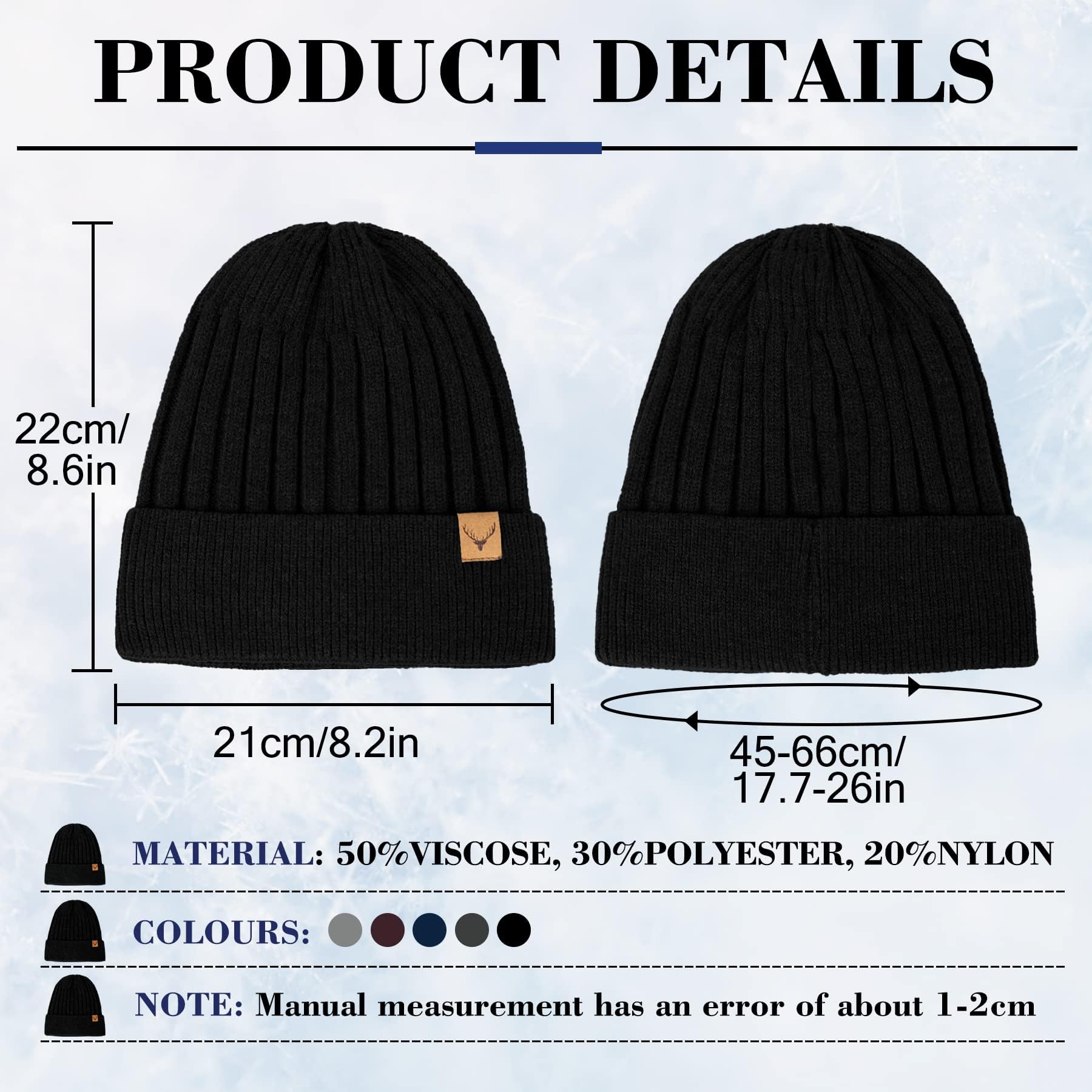 NEOLA Men's Thermal Winter Beanie Hat - Soft Knitted Trawler Cap with Cuff, Warm Fleece Lined Skull Cap for Cold Weather - Perfect for Skiing, Snowboarding & Outdoor Activities