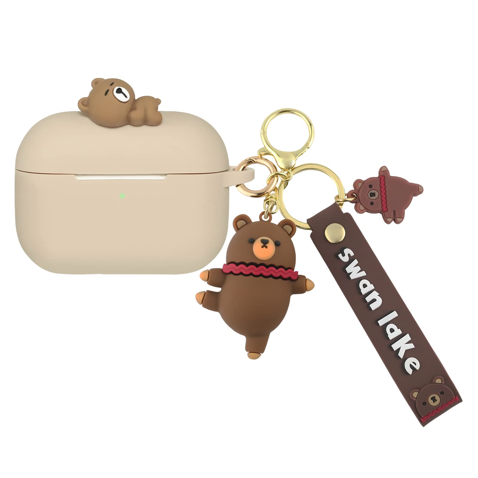 Cute Bear AirPods Pro Case for Women - Kawaii Protective Cover with Keychain for Travel & Gym