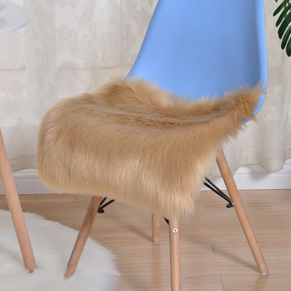 Vctops Ultra Soft Faux Fur Sheepskin Square Chair Cover - 31x31 Inch Khaki Seat Cushion Pad & Fluffy Shaggy Area Rug for Living Room, Bedroom, Sofa - Perfect for Home Decor, Cozy Reading Nook & Pet Bed