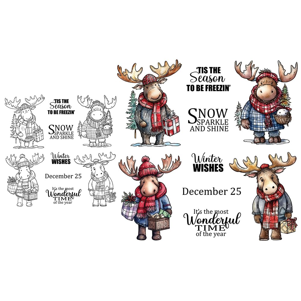 Christmas Reindeer Clear Stamps & Metal Cutting Dies Set - DIY Scrapbooking Supplies for Holiday Cards, Xmas Crafts, and Festive Decorations - Perfect for Gift Wrapping, Envelope Embellishments, and Seasonal DIY Projects