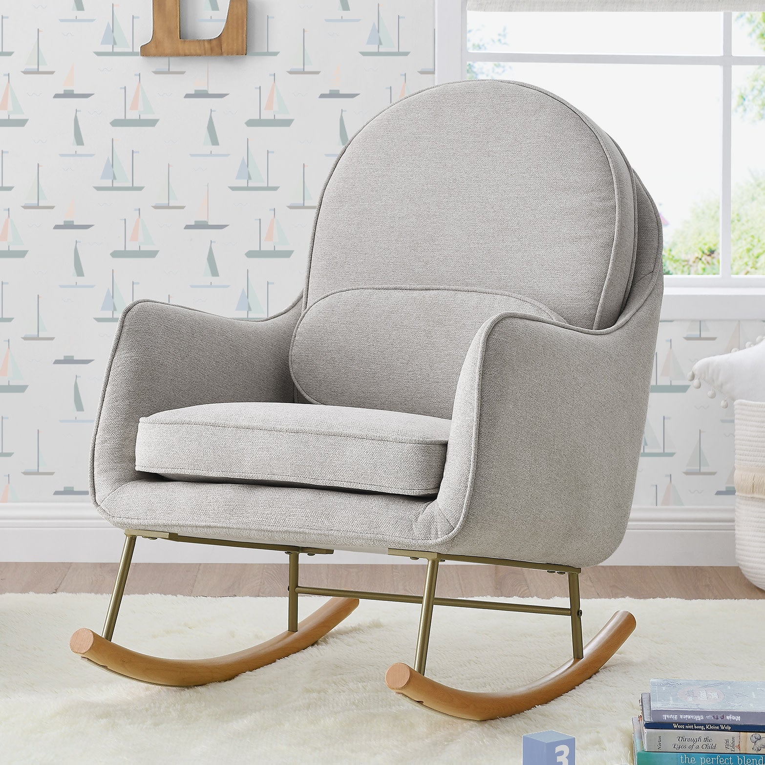 LiveSmart Evolve Fabric Ella Rocker - Comfortable & Stylish Rocking Chair for Living Room, Nursery, or Office Relaxation