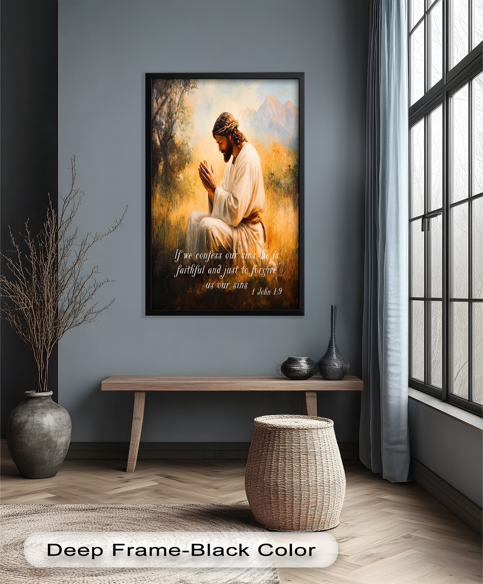 1 John 1:9 Bible Verse Oil Painting - Christian Scripture Wall Art for Home Decor, Church & Prayer Room - Divine Forgiveness Scripture Artwork
