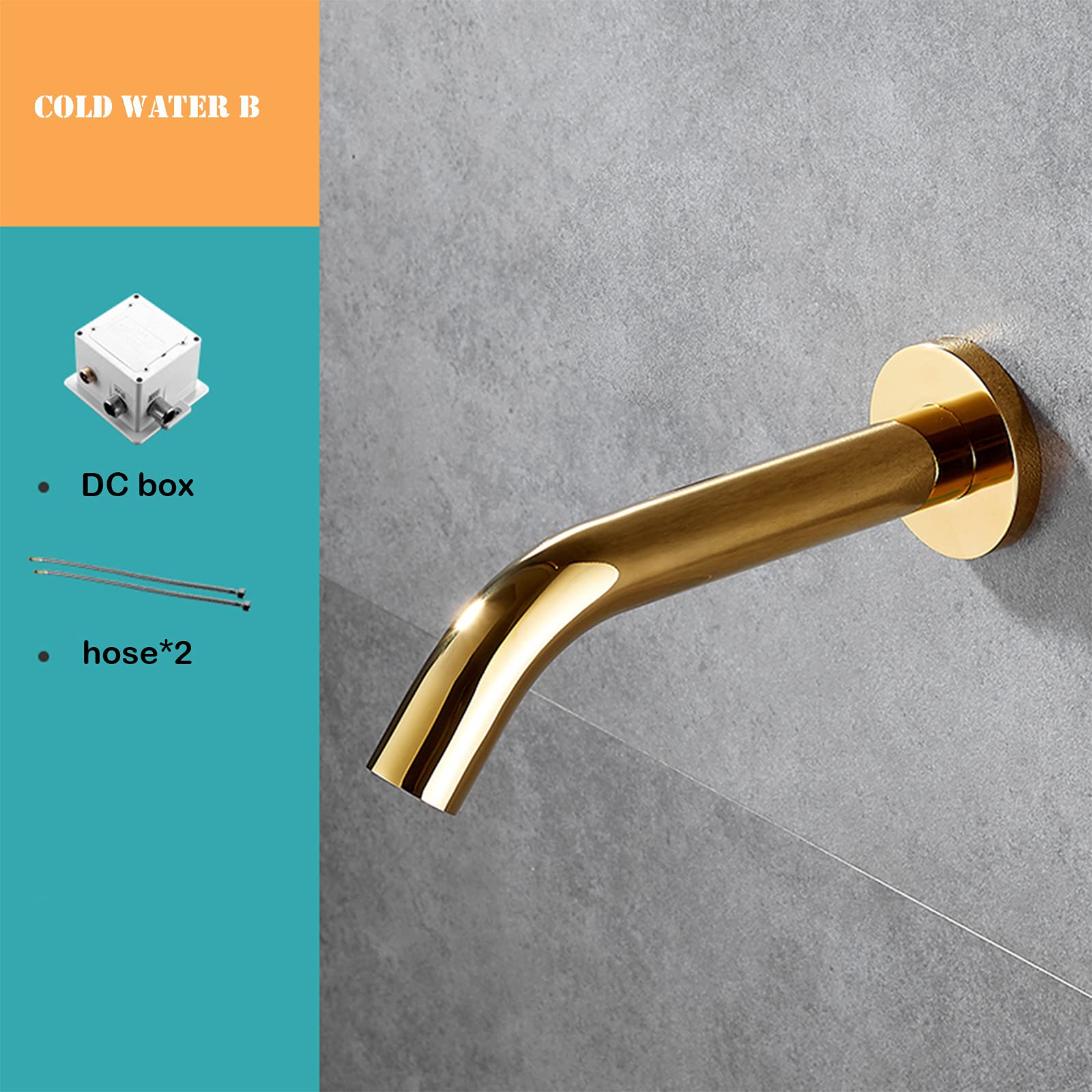 **Wall Mount Automatic Sensor Faucet - Touch-Free Bathroom Sink Tap with DC Power, Gold Finish for Modern Homes & Public Restrooms**