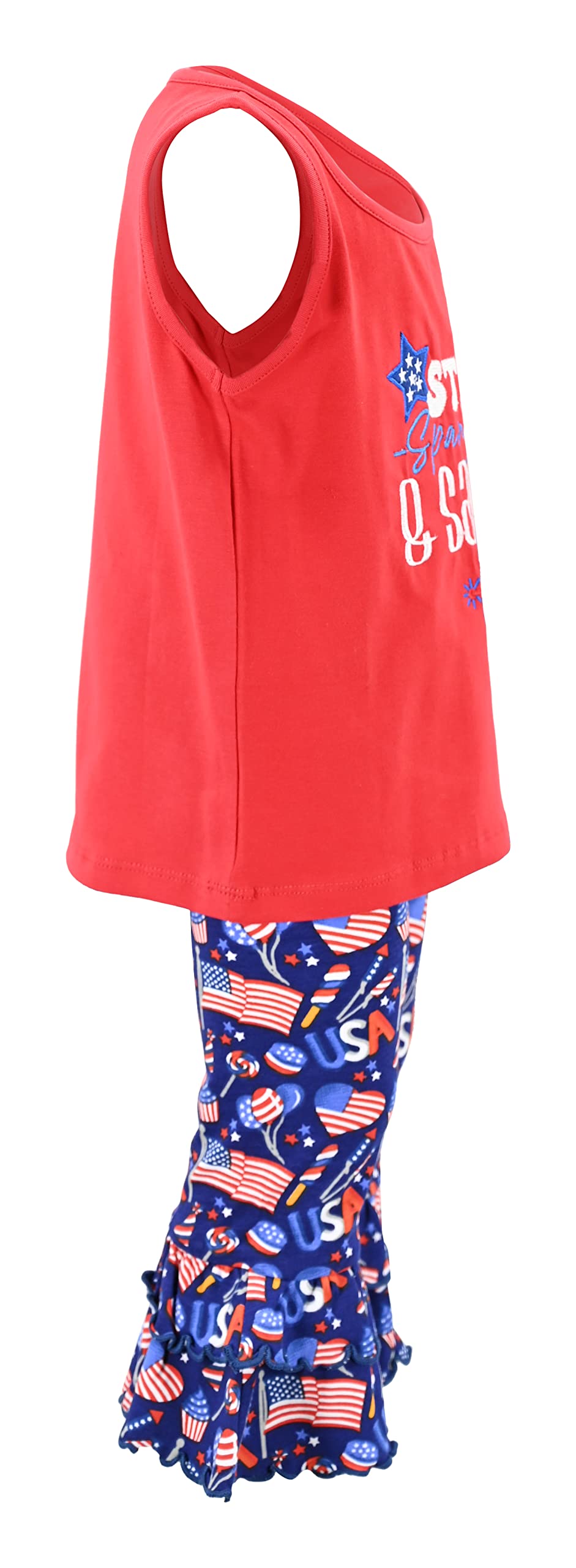 4th July Baby Girl Embroidered Capri Set (3Y, Red) - Patriotic Outfit