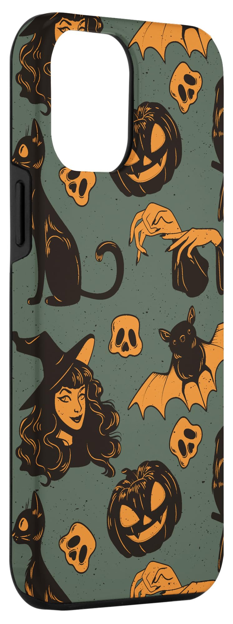 Vintage Halloween iPhone 12 Pro Max Case - Pumpkin Cat Ghost Witch Bat Design | Protective Phone Cover for Trick or Treat, Costume Parties & Spooky Season