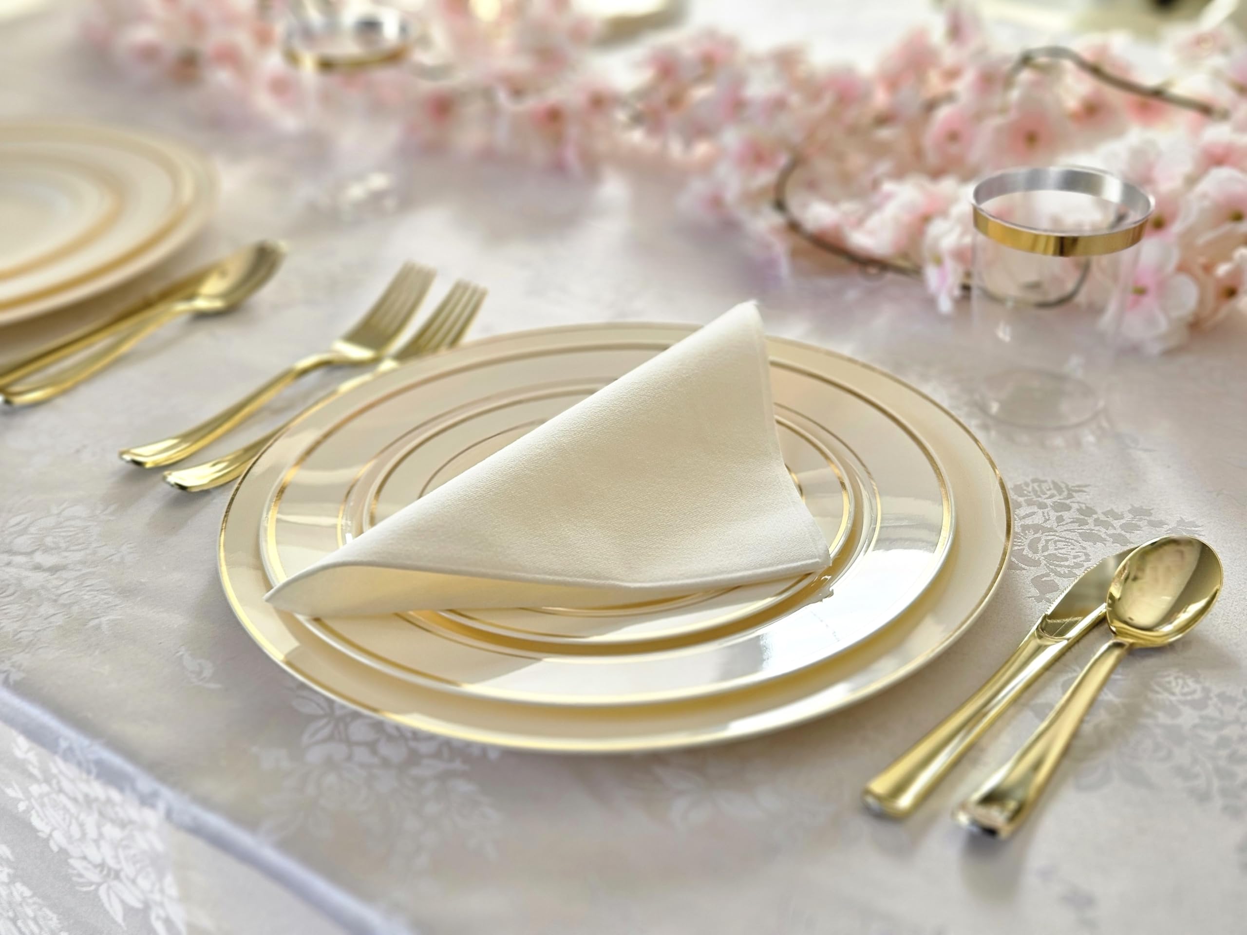 240-Piece Heavyweight Disposable Plastic Charger Plates - 12'' Ivory & Gold Rim for Weddings, Parties & Events - Elegant Serving Trays for Buffets, Banquets & Special Occasions