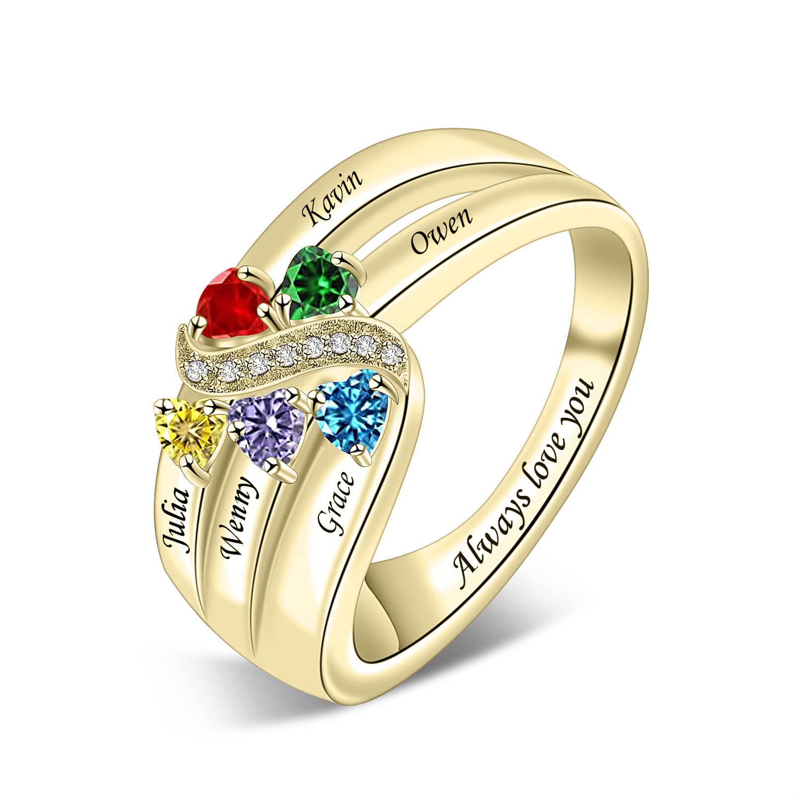 Personalized Mothers Ring with 1-6 Birthstones | 925 Sterling Silver Custom Engraved Mom Ring | Family Jewelry Gift for Women, Wife, Grandma | Perfect for Mother's Day, Birthday, Anniversary & Special Occasions