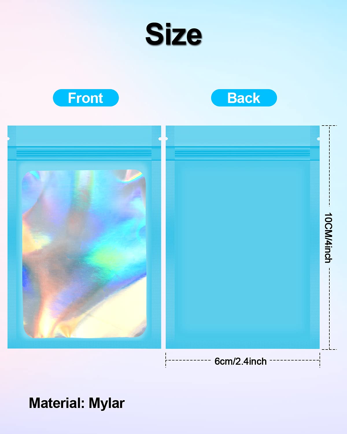100 Pack Blue Mylar Smell Proof Bags 2.4x3.9 Inch - Resealable Holographic Zipper Pouch for Jewelry, Candy, Keychains & Small Business | Airtight Storage for Travel, Gifts & Retail Packaging