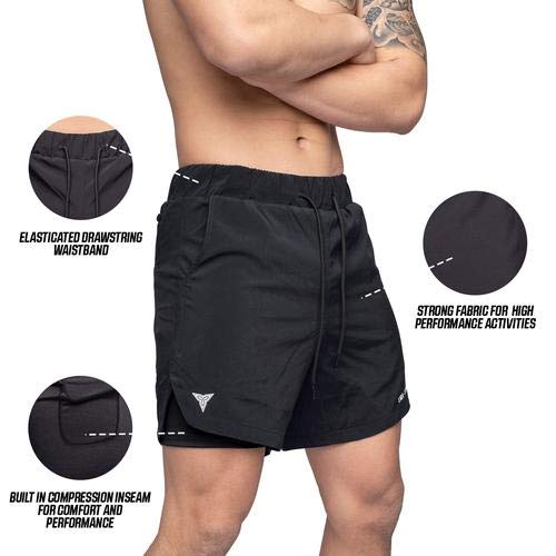 2-in-1 Hybrid Running Shorts with Compression Liner - Quick Dry Gym & Workout Shorts with Phone Pocket, Towel Loop & Zipper | Perfect for Jogging, CrossFit & Outdoor Activities