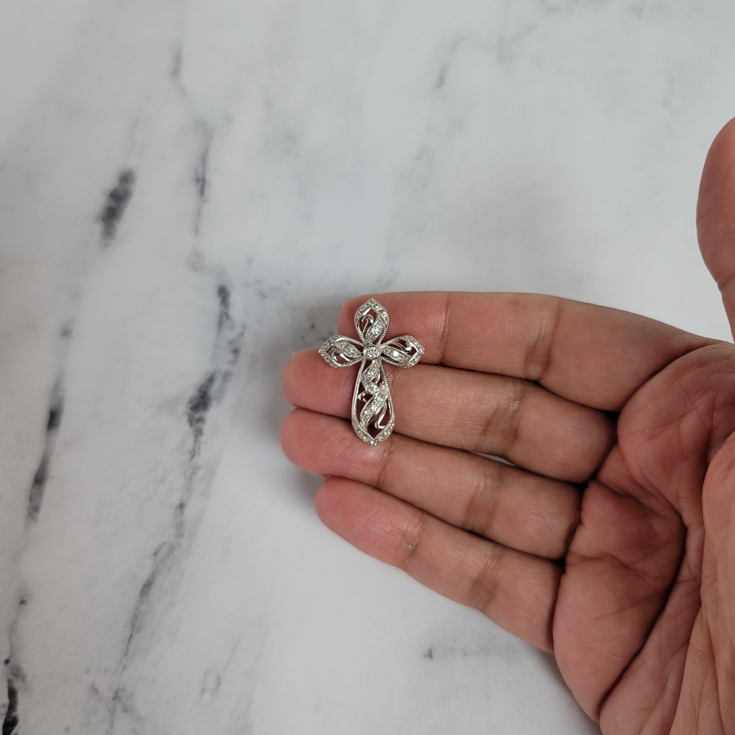 Celtic Irish Style Diamond Cross Pendant .50cttw 14k White Gold Necklace for Women - Elegant Religious Jewelry Gift for Baptism, First Communion & Weddings