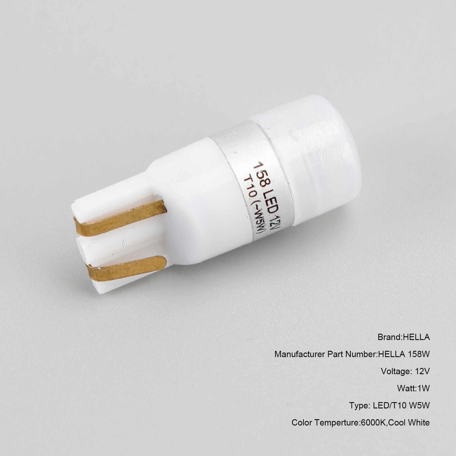10X HELLA LED Retrofit Bulbs 158W LED T10 W5W 12V 1W W2.1x9.5D 6000K Cool White - Perfect for Car Interior Lights, Dome Lights, and Dashboard Illumination