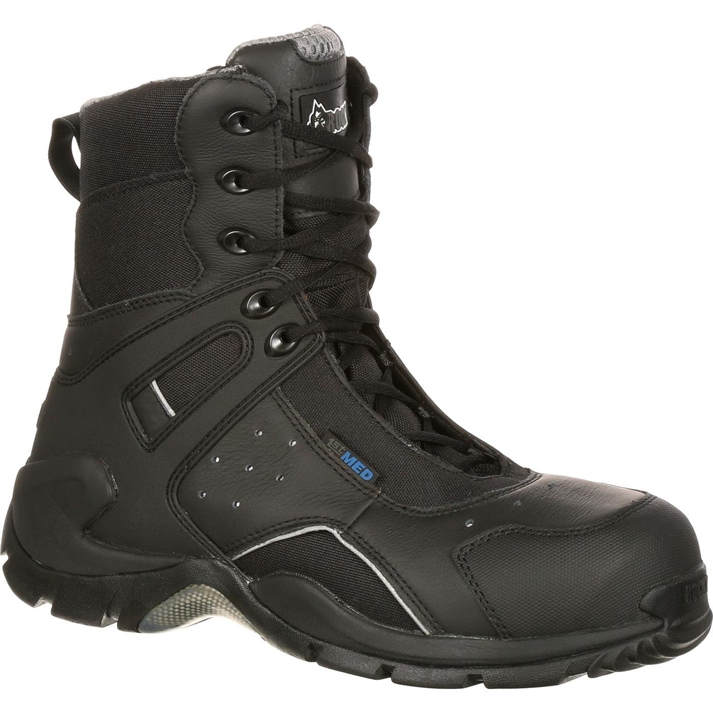 ROCKY 1st Med Carbon Fiber Toe Puncture-Resistant Side-Zip Waterproof Work Boots for Men - Slip Resistant Safety Shoes for Construction, Warehouse & Public Service Workers