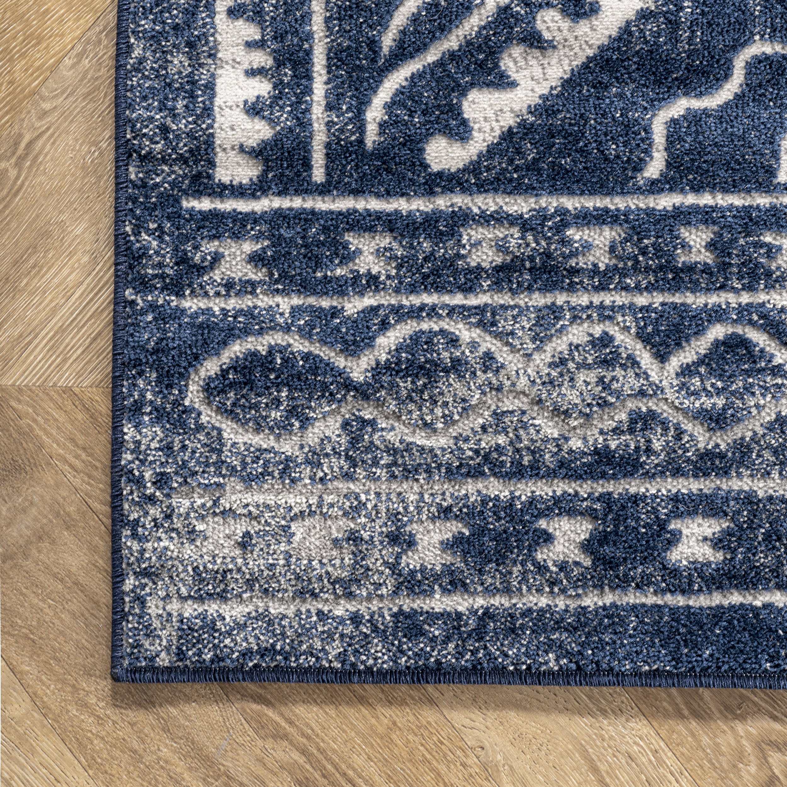 Blue Bordered Trellis Rug - Non-Slip Modern Area Rug for Living Room, Bedroom, Dining Room - Soft & Durable Home Decor