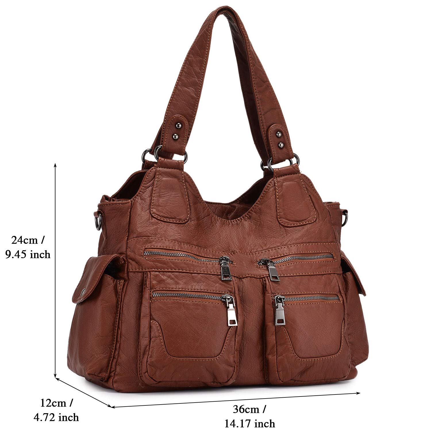 BAIGIO Women's Soft Washed Leather Hobo Shoulder Bag - Crossbody & Top Handle Purse with Detachable Strap - Stylish Handbag for Work, Travel & Everyday Use