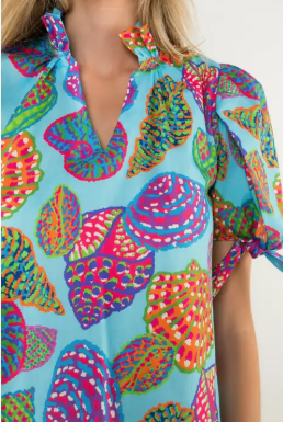 Elegant Shell Print Blouse with Tie Sleeves - Women's Fashion Tops for Office, Party & Casual Wear